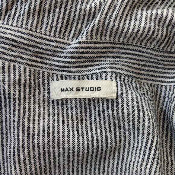 Max Studio striped linen blend blazer, rouching at sleeves, extra button - Picture 3 of 12